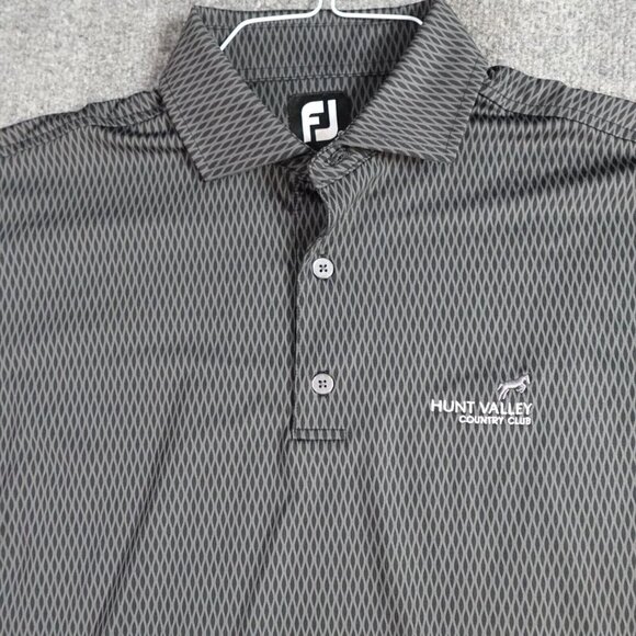 Footjoy Polo Medium Black Geometric Print Spread Collar Hunt Valley Country Club - Picture 1 of 7